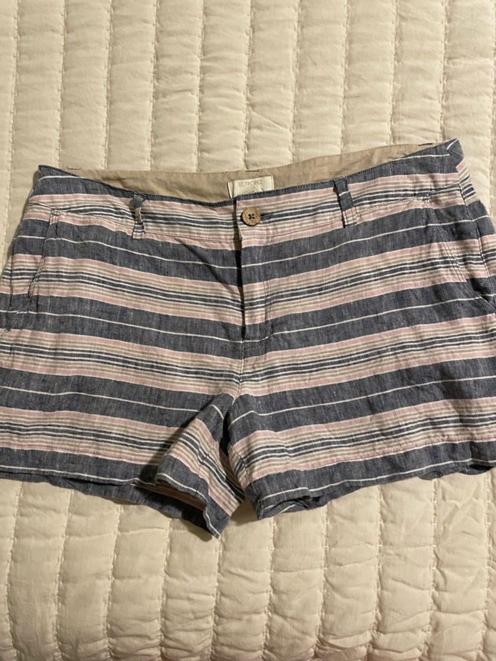 St. Tropez Striped Blue & Pink Linen-Blend Shorts